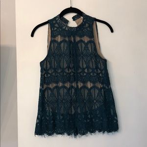 Teal lace top with high neck